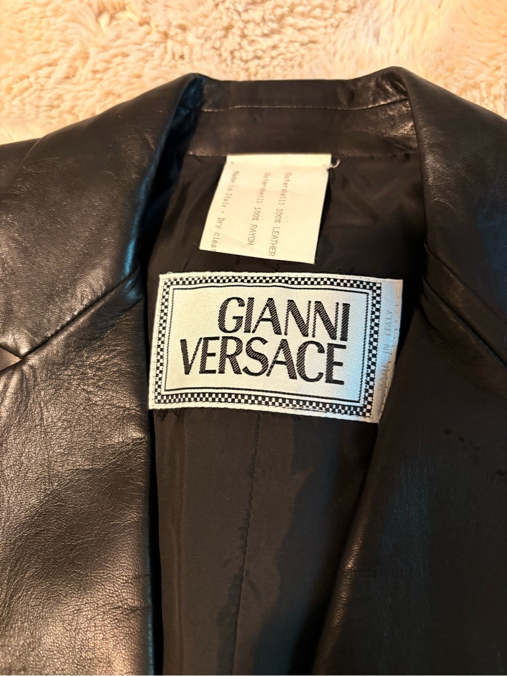 Vintage Gianni Versace Black Leather Blazer Made in Italy XS XXS